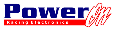 Logo con "Power" in lettere blu, fascia rossa con "Racing Electronics" in bianco e un marchio rosso in stile grafia a destra.